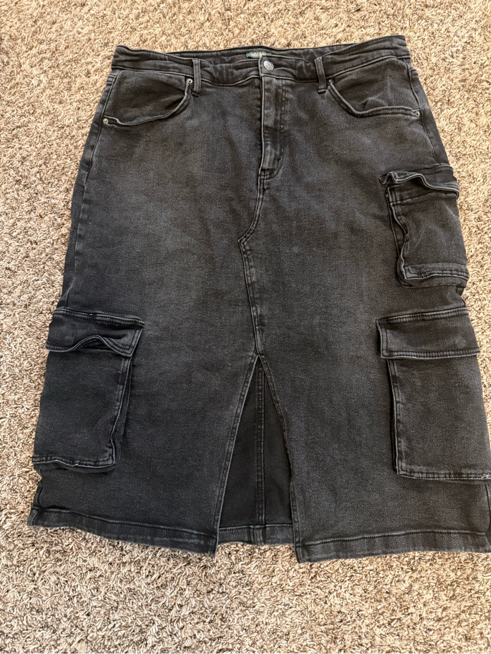 2x Black Cargo Denim Maxi Skirt with Front Slit